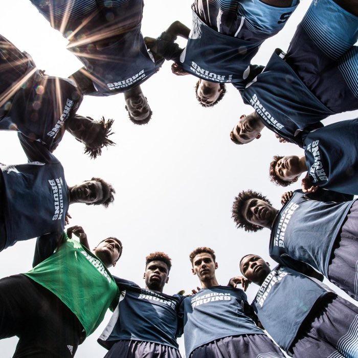 OAKVILLE, ON, Sep. 16, 2017: The Sheridan Bruins huddle prior to a game against the George Brown Huskies.