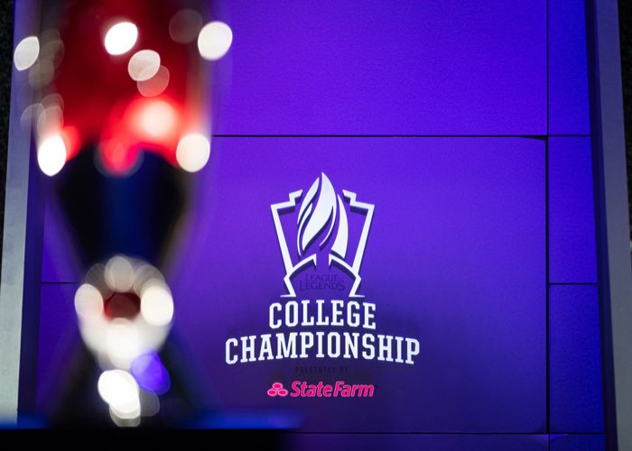 LOS ANGELES, CA, May 24, 2019: The trophy sits centre stage during a semi-final match at the 2019 College League of Legends Championship.