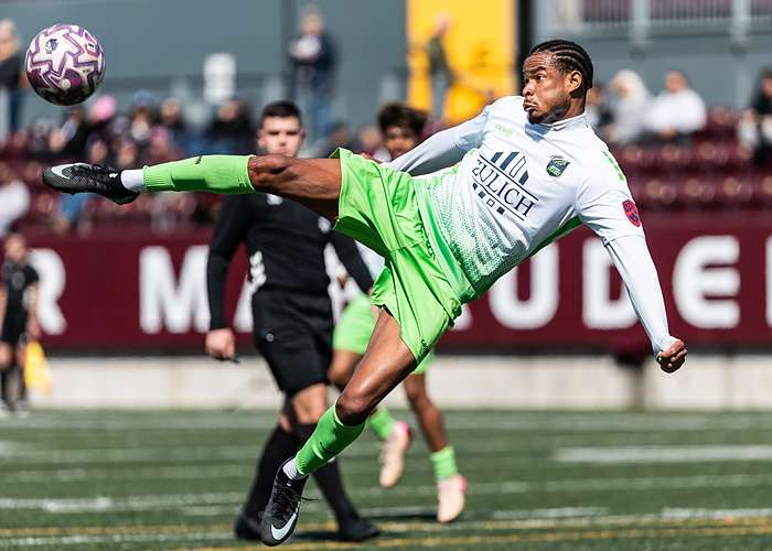 HAMILTON, ON, Apr. 11, 2026: Ontario Premier League soccer action between Sudbury Cyclones and Hamilton United at Ron Joyce Stadium.