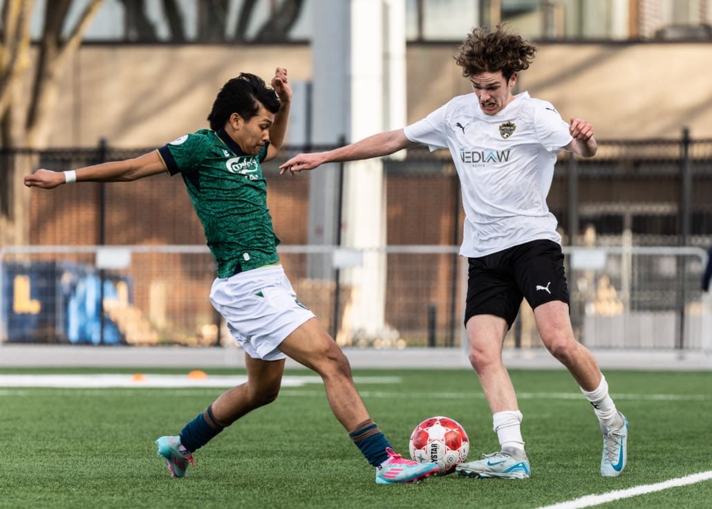 League1 Ontario soccer action between Waterloo United and York United Academy on April 27, 2025 at York Lions Stadium in Toronto