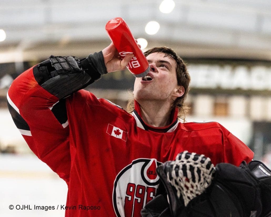 Sports Photography – Ontario Junior Hockey League, Regular Season, Men's Hockey, Brantford 99ers Blues and Milton Menace in Milton, Ontario, Canada at Milton Memorial Arena