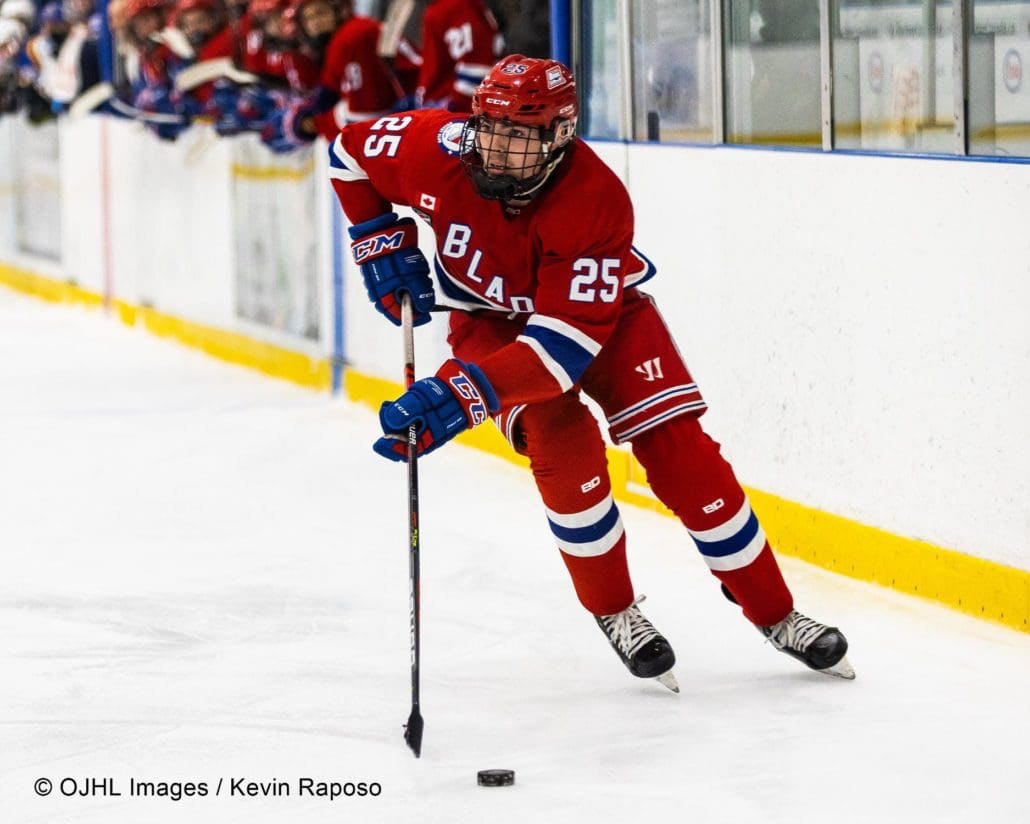 Sports Photography – Ontario Junior Hockey League, Regular Season, Men's Hockey, Collingwood Blues and Oakville Blades in Oakville, Ontario, Canada at Sixteen Mile Sports Complex