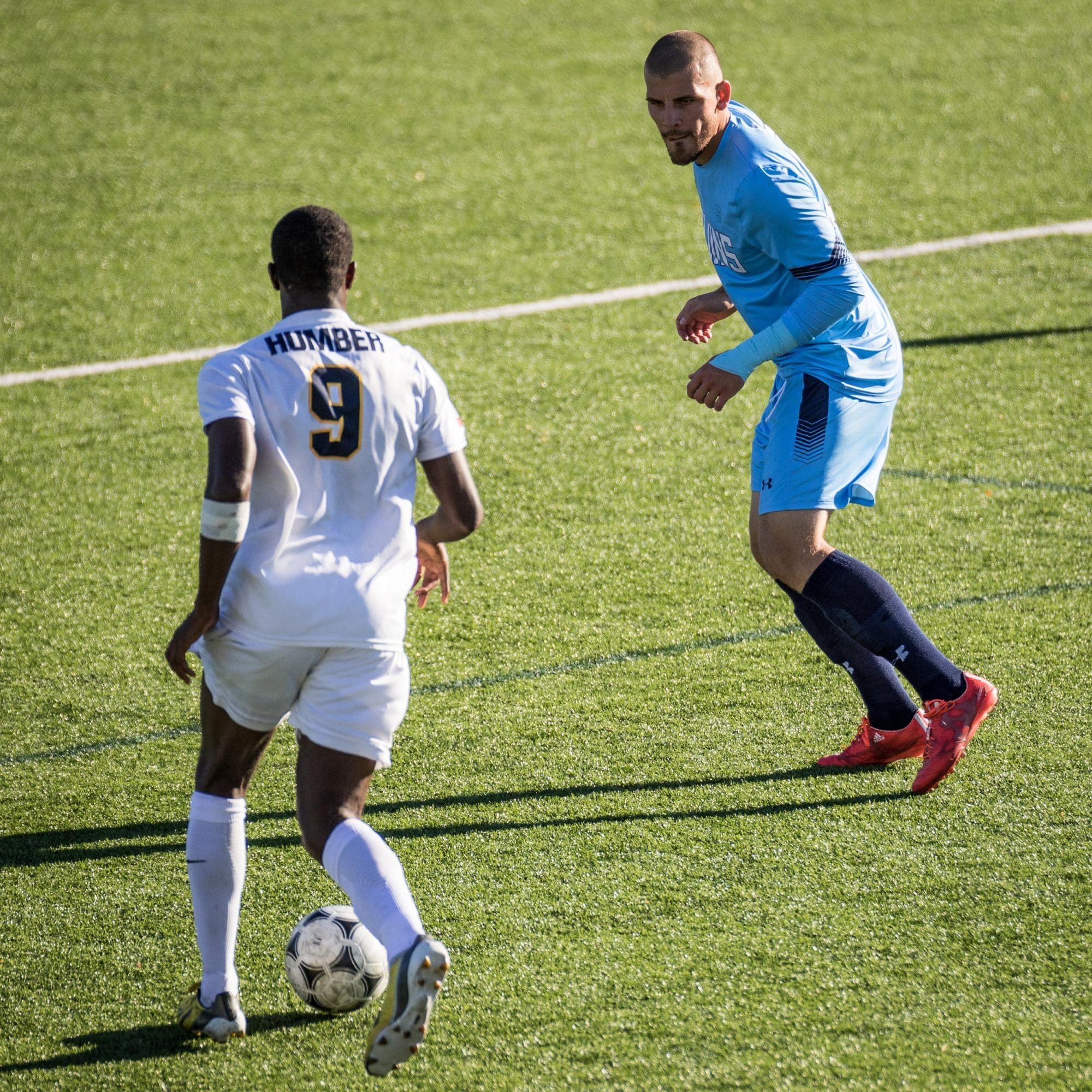 OAKVILLE, ON – SEP. 22, 2017: Ontario Colleges Athletic Association game between the Sheridan Bruins and the Humber Hawks.