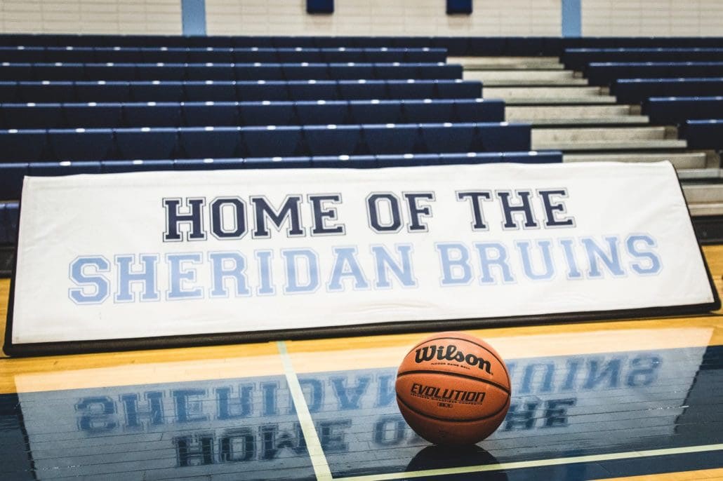 BRAMPTON, ON – NOV. 27, 2016: A ball sits on the Sheridan Bruins court before OCAA women’s basketball action.