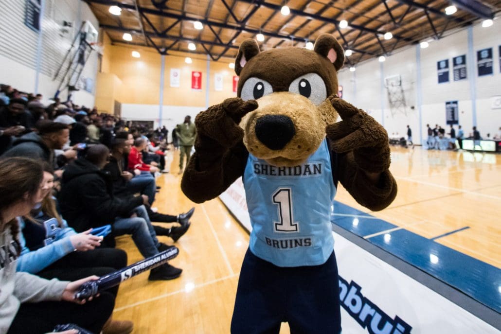 BRAMPTON, ON - Feb. 4, 2017: The Bruins mascot is out for the 100th edition of 'The Game' between Sheridan and Humber.