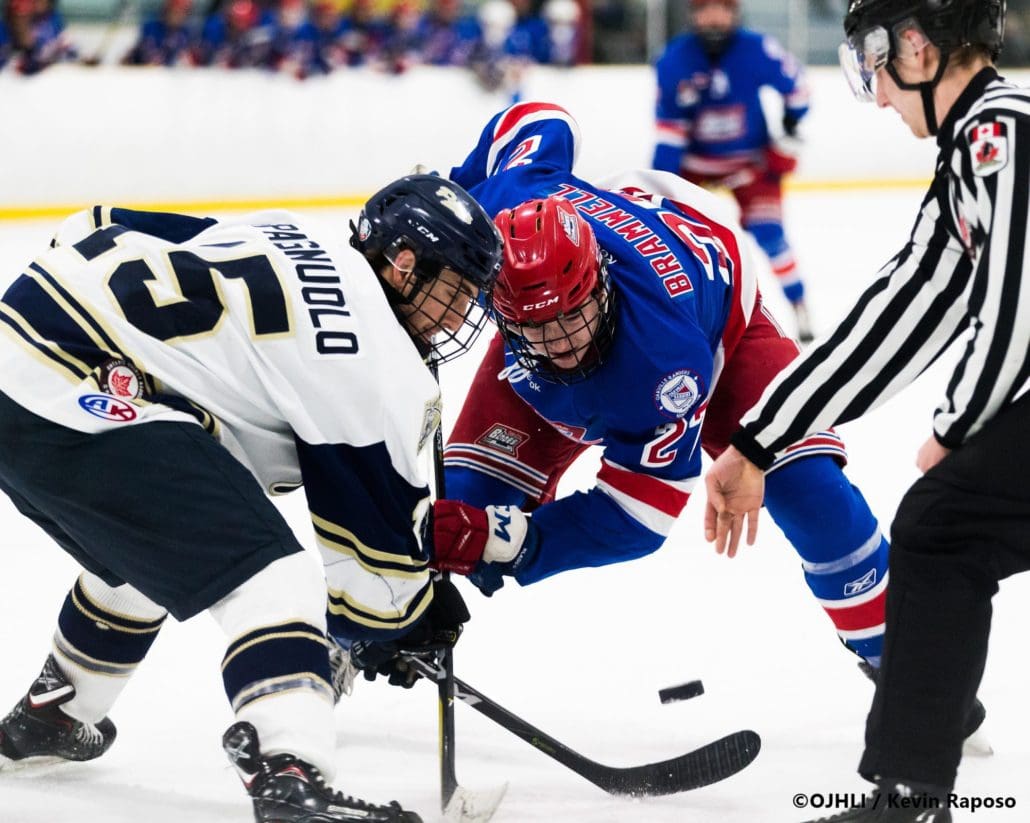 Ontario Junior Hockey League, post-season second round. Game five of the best of seven series between the Oakville Blades and Toronto Patriots