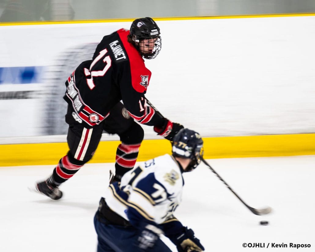 Ontario Junior Hockey League, South West Conference Championship Series. Game seven of the best of seven series between the Georgetown Raiders and the Toronto Patriots