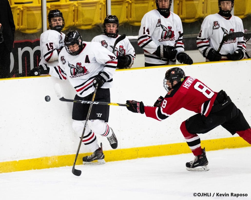 Sports Photography – OJHL (Ontario Junior Hockey League) Men's Hockey, Newmarket Hurricanes vs. Mississauga Chargers in Mississauga, Ontario, Canada at Port Credit Memorial Arena