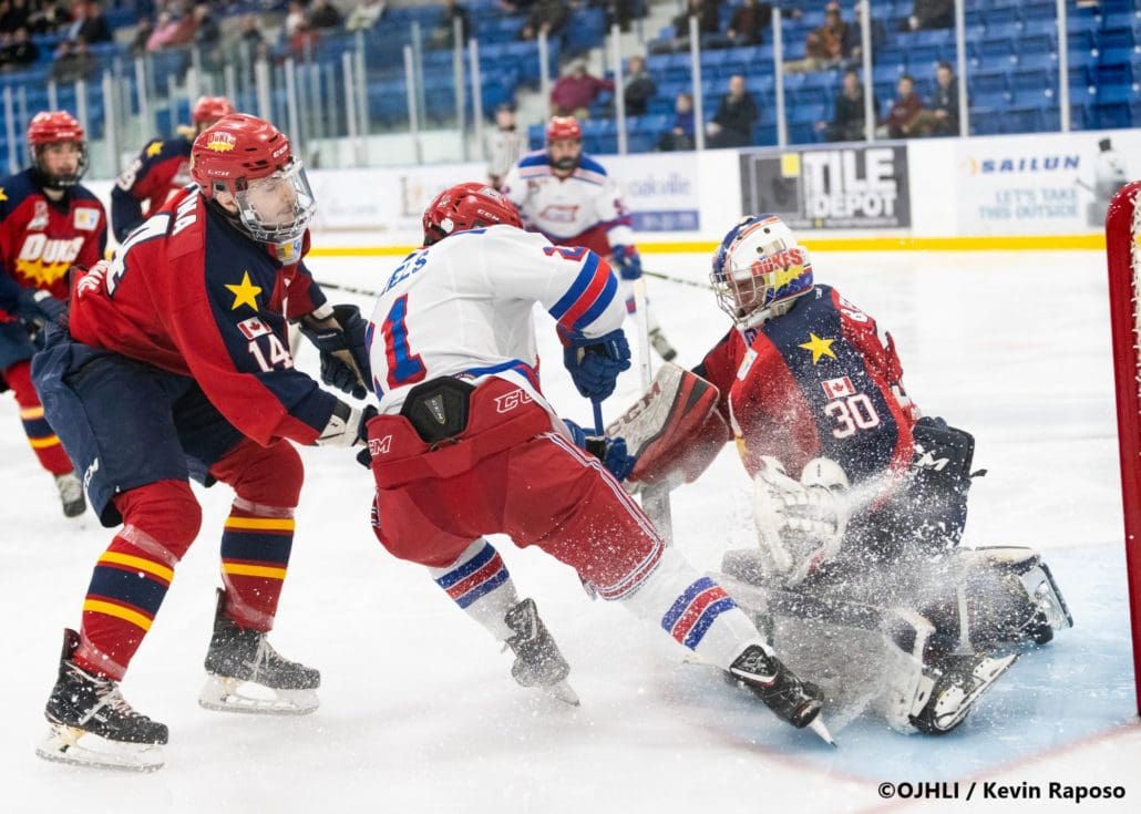 Sports Photography – OJHL (Ontario Junior Hockey League) Buckland Cup, Game #3, Men’s Hockey, Marham Royals vs. Oakville Blades in Oakville, Ontario, Canada at Sixteen Mile Sports Complex