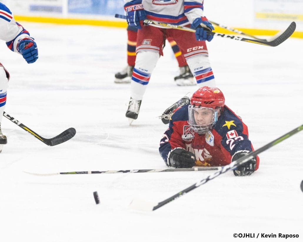 Sports Photography – OJHL (Ontario Junior Hockey League) Buckland Cup, Game #3, Men’s Hockey, Marham Royals vs. Oakville Blades in Oakville, Ontario, Canada at Sixteen Mile Sports Complex