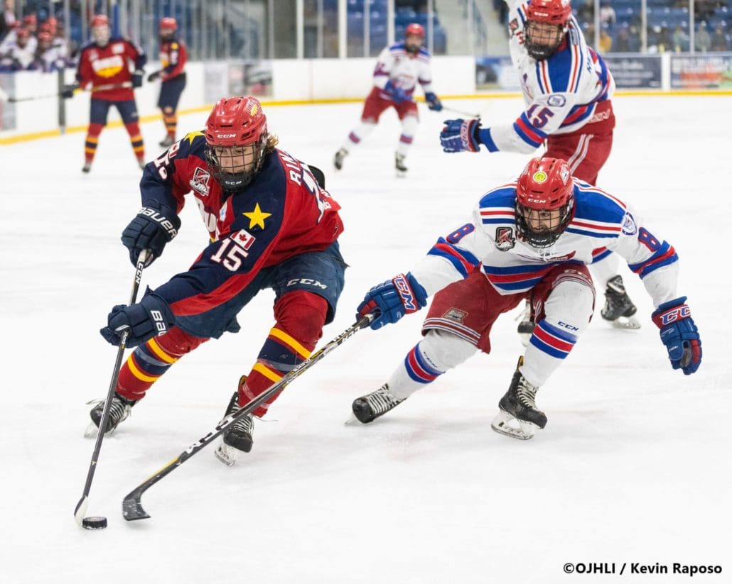 Sports Photography – OJHL (Ontario Junior Hockey League) Buckland Cup, Game #3, Men’s Hockey, Marham Royals vs. Oakville Blades in Oakville, Ontario, Canada at Sixteen Mile Sports Complex