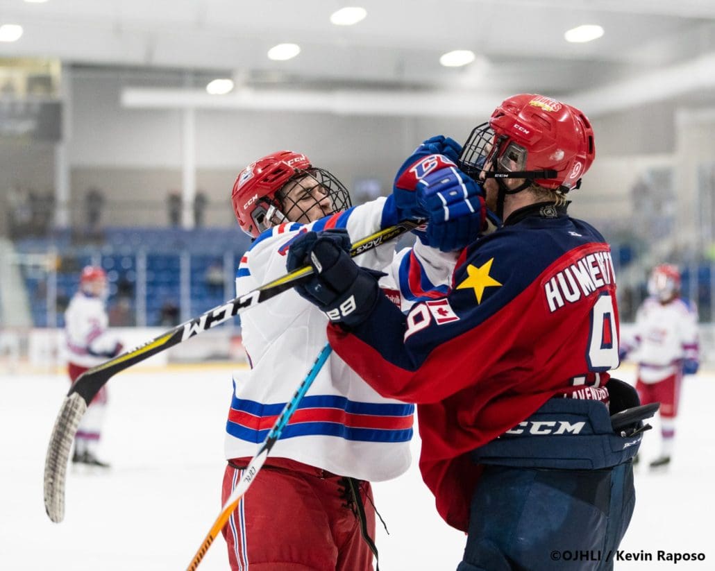 Sports Photography – OJHL (Ontario Junior Hockey League) Buckland Cup, Game #3, Men’s Hockey, Marham Royals vs. Oakville Blades in Oakville, Ontario, Canada at Sixteen Mile Sports Complex