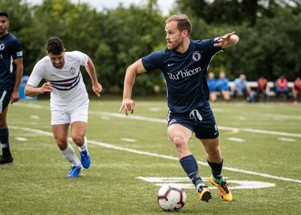 Sports Photography – League1 Ontario Playoffs, Men's Soccer, Woodbridge Strikers and Oakville Blue Devils in Oakville, Ontario, Canada at Bronte Athletic Park