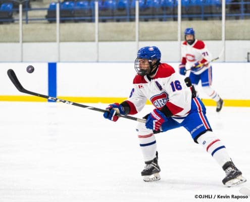 Sports Photography – Ontario Junior Hockey League, Regular Season, Men's Hockey, Whitby Fury and Toronto Jr. Canadiens in Toronto, Ontario, Canada at Scotiabank Pond