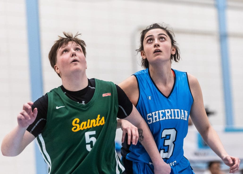 BRAMPTON, ON - Jan 27, 2024: Ontario Colleges Athletic Association basketball game between the St. Clair Saints and the Sheridan Bruins. (Photo by Kevin Raposo / Sheridan Bruins)