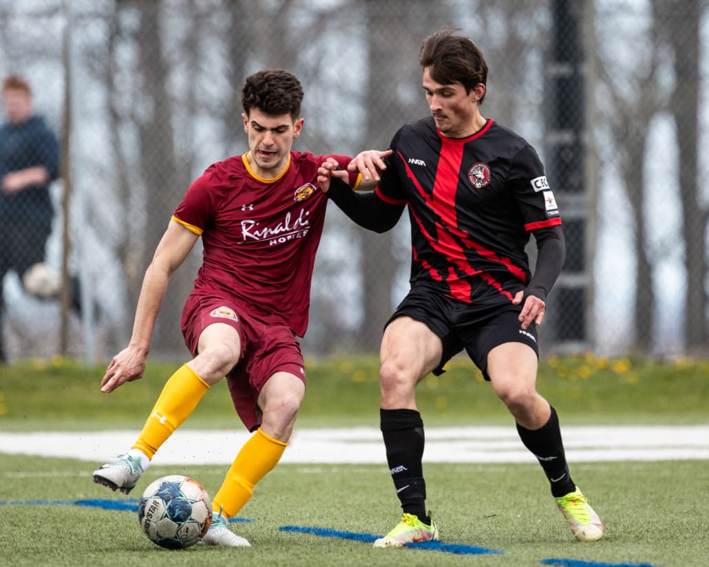 ST. CATHARINES, ON - Apr 21, 2024: League1 Ontario soccer game between St. Catharines Roma Wolves and North Mississauga SC. (Photo by Kevin Raposo / League1 Ontario)