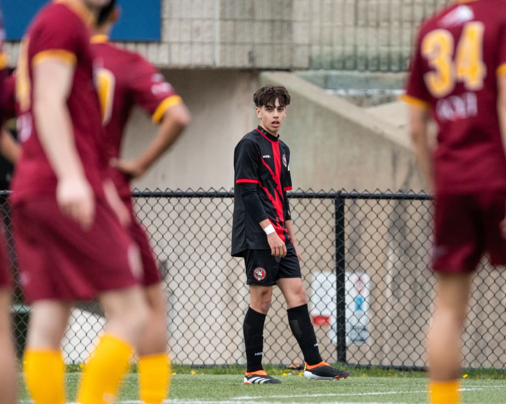 ST. CATHARINES, ON - Apr 21, 2024: League1 Ontario soccer game between St. Catharines Roma Wolves and North Mississauga SC. (Photo by Kevin Raposo / League1 Ontario)