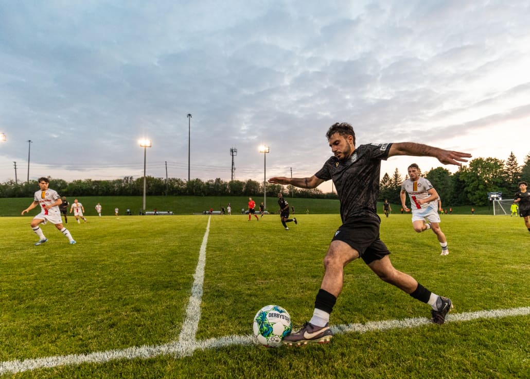 League1 Ontario soccer action between Borough FC and Guelph United on May 15, 2024 at Centennial Bowl in Guelph