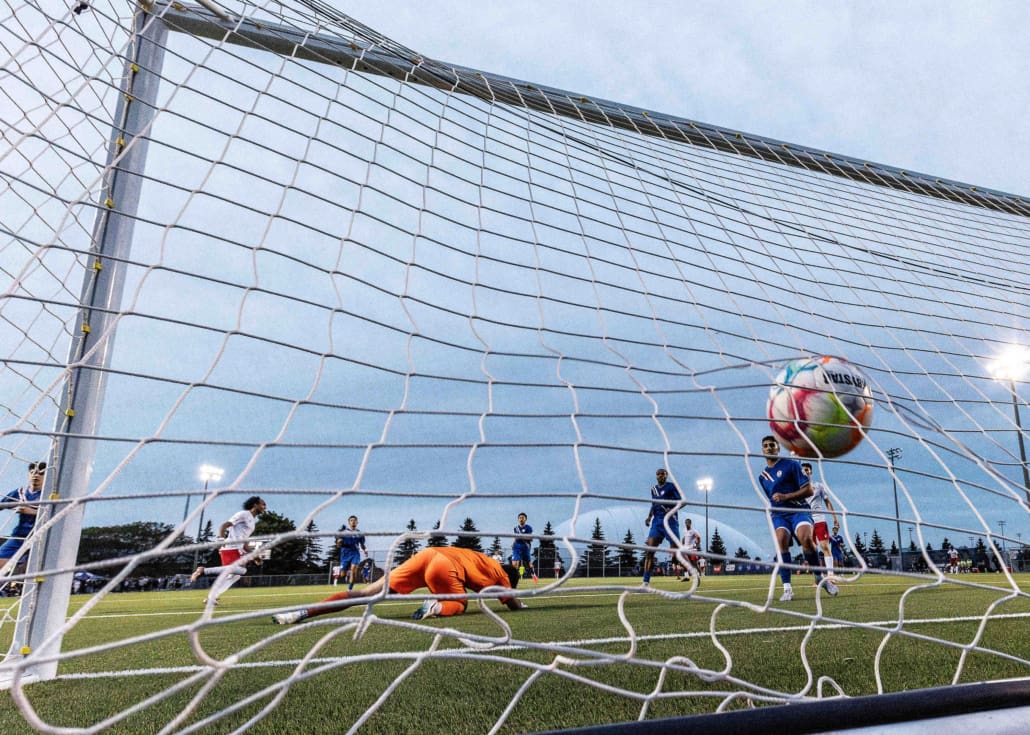 League1 Ontario soccer action between Vaughan Azzurri and Woodbridge Strikers on May 26, 2024 at Vaughan Grove Sports Park in Vaughan