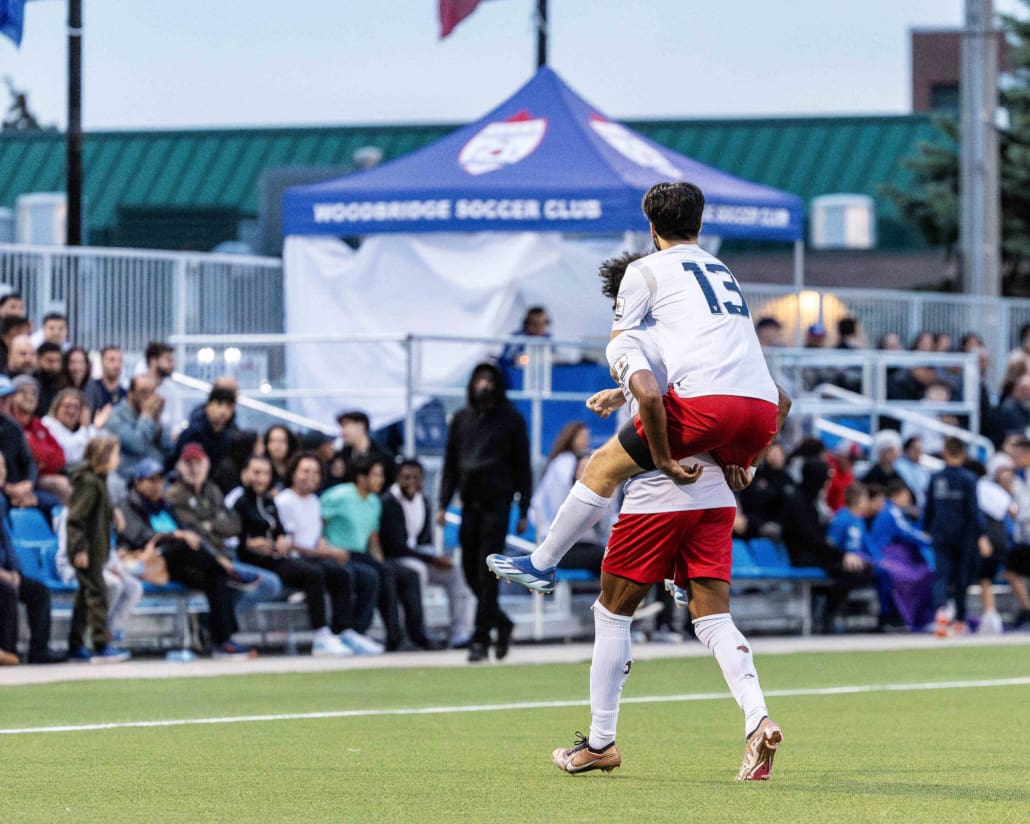 League1 Ontario soccer action between Vaughan Azzurri and Woodbridge Strikers on May 26, 2024 at Vaughan Grove Sports Park in Vaughan