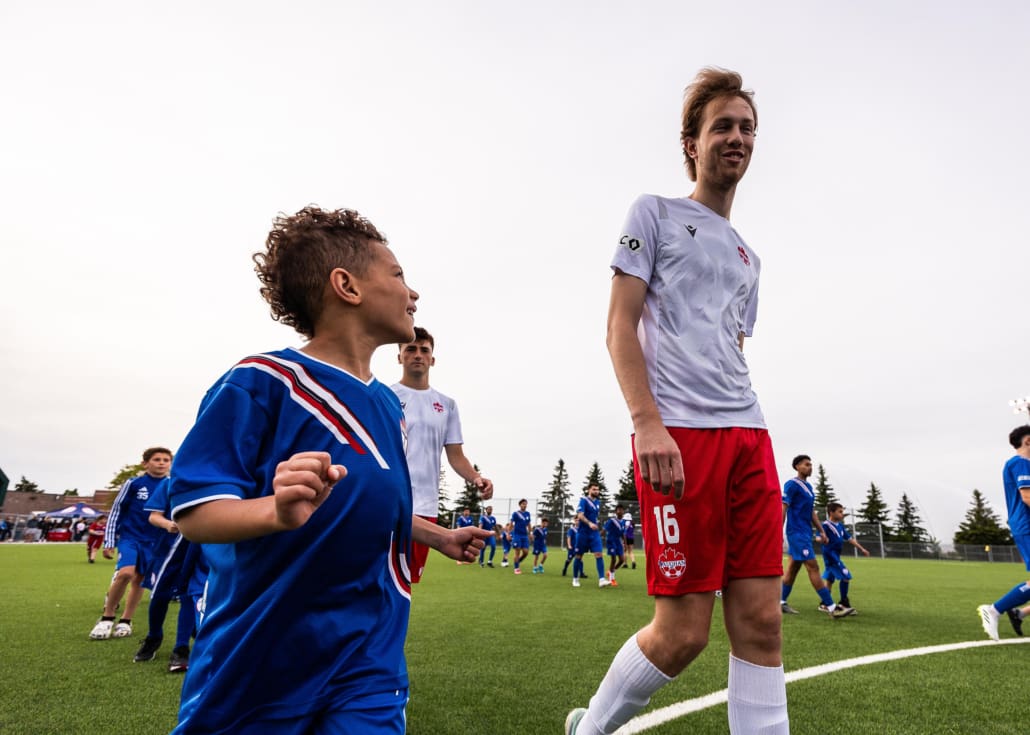 League1 Ontario soccer action between Vaughan Azzurri and Woodbridge Strikers on May 26, 2024 at Vaughan Grove Sports Park in Vaughan