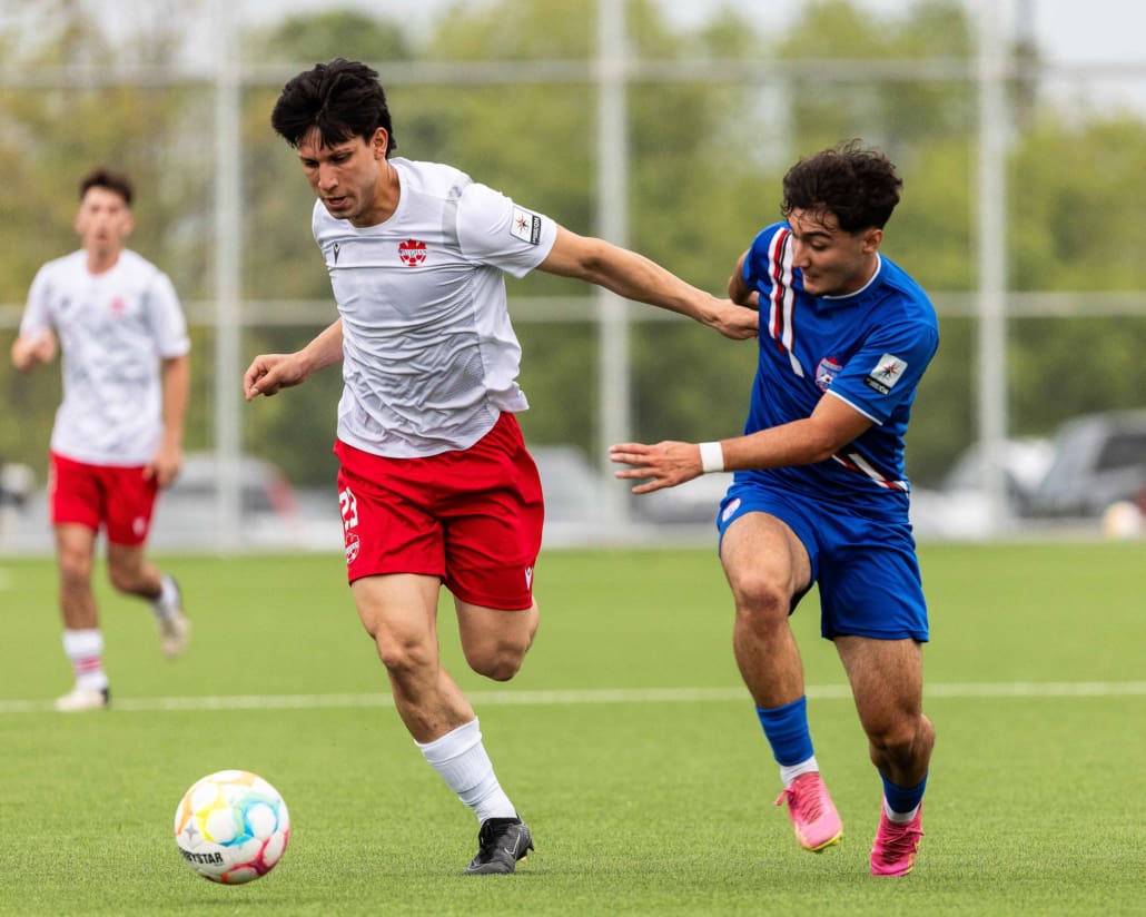 League1 Ontario soccer action between Vaughan Azzurri and Woodbridge Strikers on May 26, 2024 at Vaughan Grove Sports Park in Vaughan