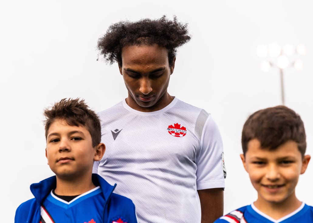 League1 Ontario soccer action between Vaughan Azzurri and Woodbridge Strikers on May 26, 2024 at Vaughan Grove Sports Park in Vaughan