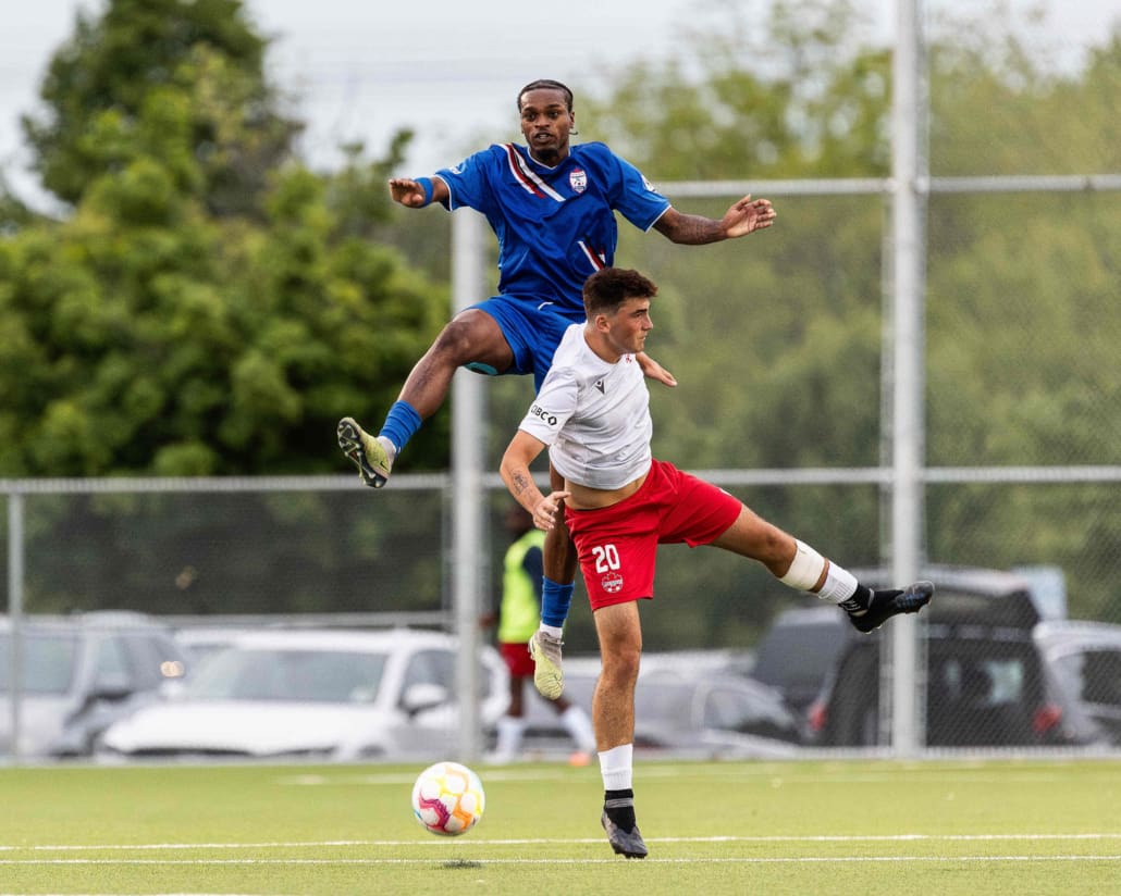 League1 Ontario soccer action between Vaughan Azzurri and Woodbridge Strikers on May 26, 2024 at Vaughan Grove Sports Park in Vaughan