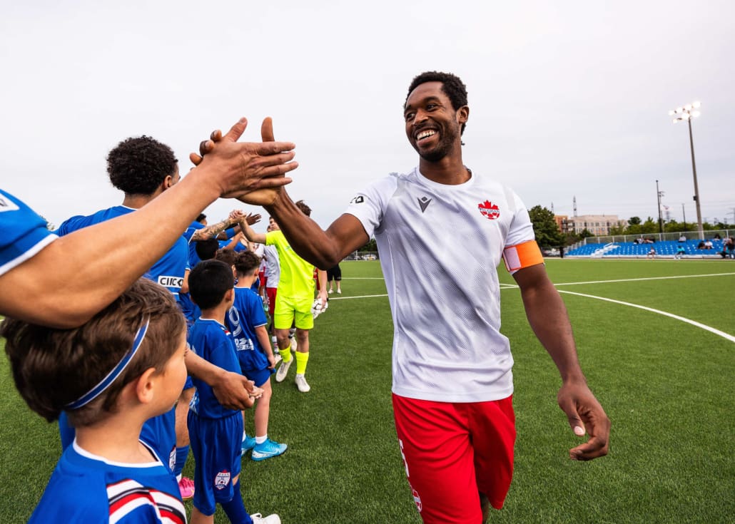 League1 Ontario soccer action between Vaughan Azzurri and Woodbridge Strikers on May 26, 2024 at Vaughan Grove Sports Park in Vaughan