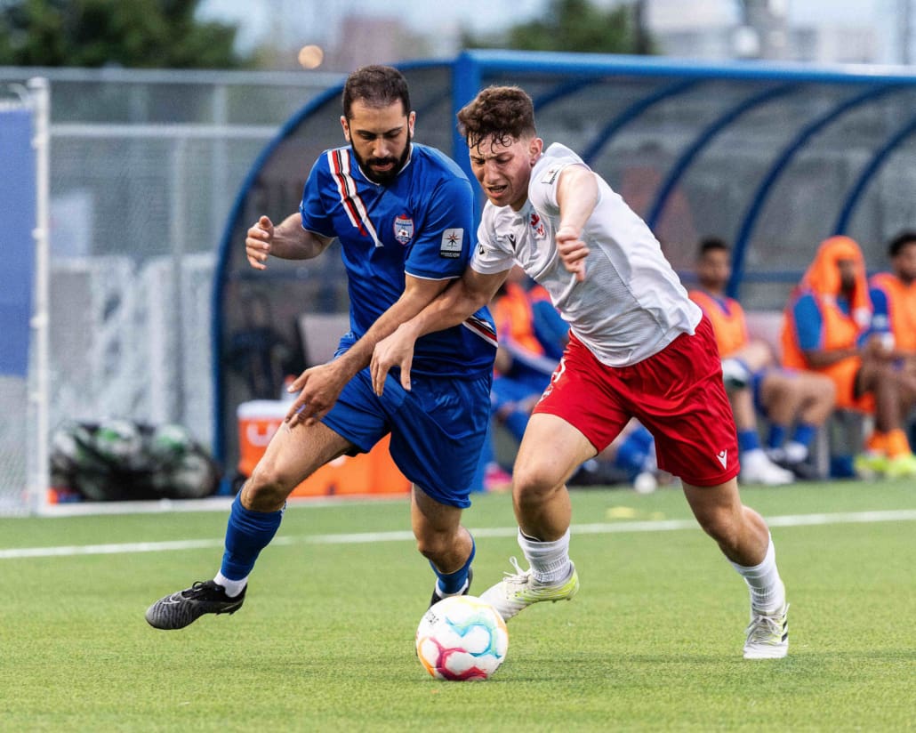 League1 Ontario soccer action between Vaughan Azzurri and Woodbridge Strikers on May 26, 2024 at Vaughan Grove Sports Park in Vaughan