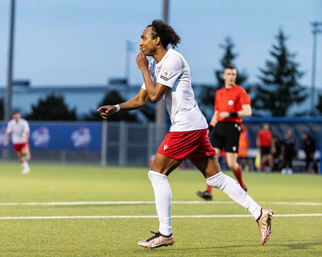 League1 Ontario soccer action between Vaughan Azzurri and Woodbridge Strikers on May 26, 2024 at Vaughan Grove Sports Park in Vaughan