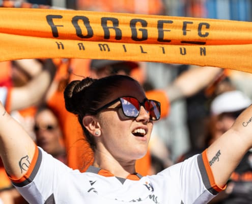 Canadian Premier League soccer action between Valour FC and Forge FC on June 22, 2024 at Tim Hortons Field in Hamilton