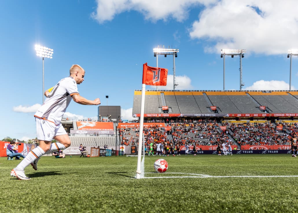 Canadian Premier League soccer action between Valour FC and Forge FC on June 22, 2024 at Tim Hortons Field in Hamilton