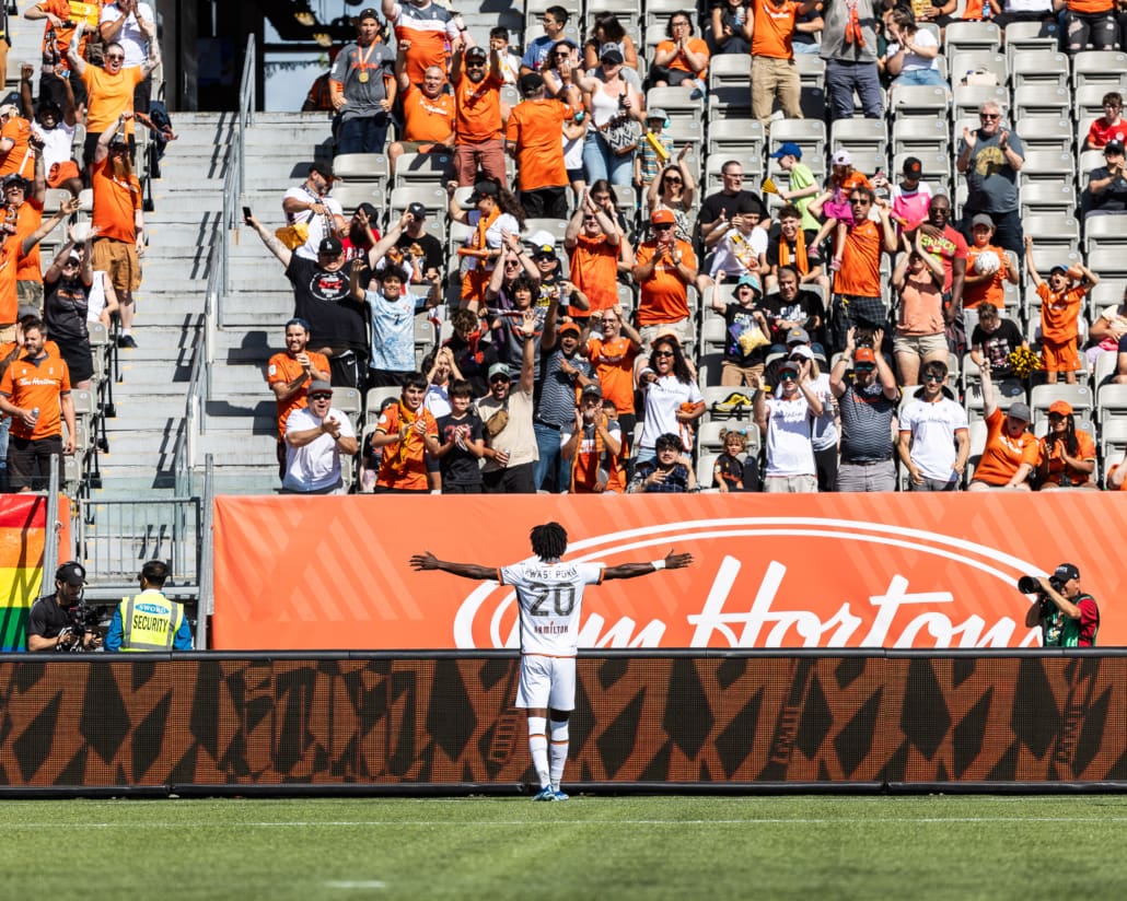 Canadian Premier League soccer action between Valour FC and Forge FC on June 22, 2024 at Tim Hortons Field in Hamilton