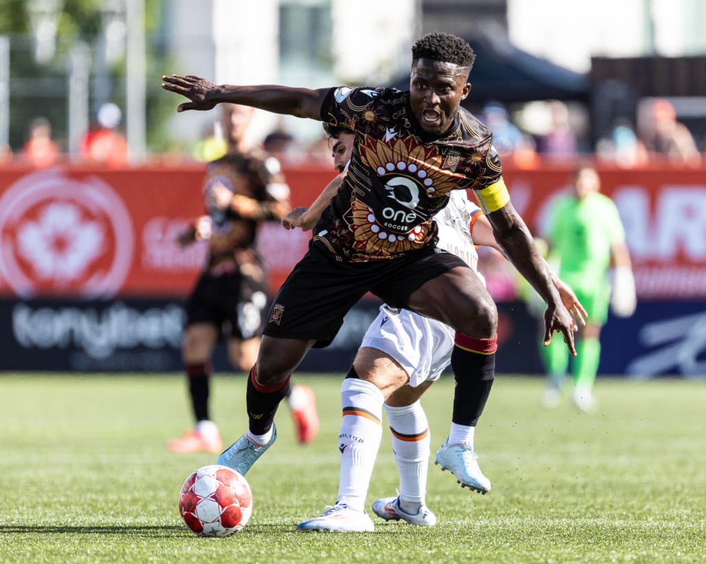 Canadian Premier League soccer action between Valour FC and Forge FC on June 22, 2024 at Tim Hortons Field in Hamilton