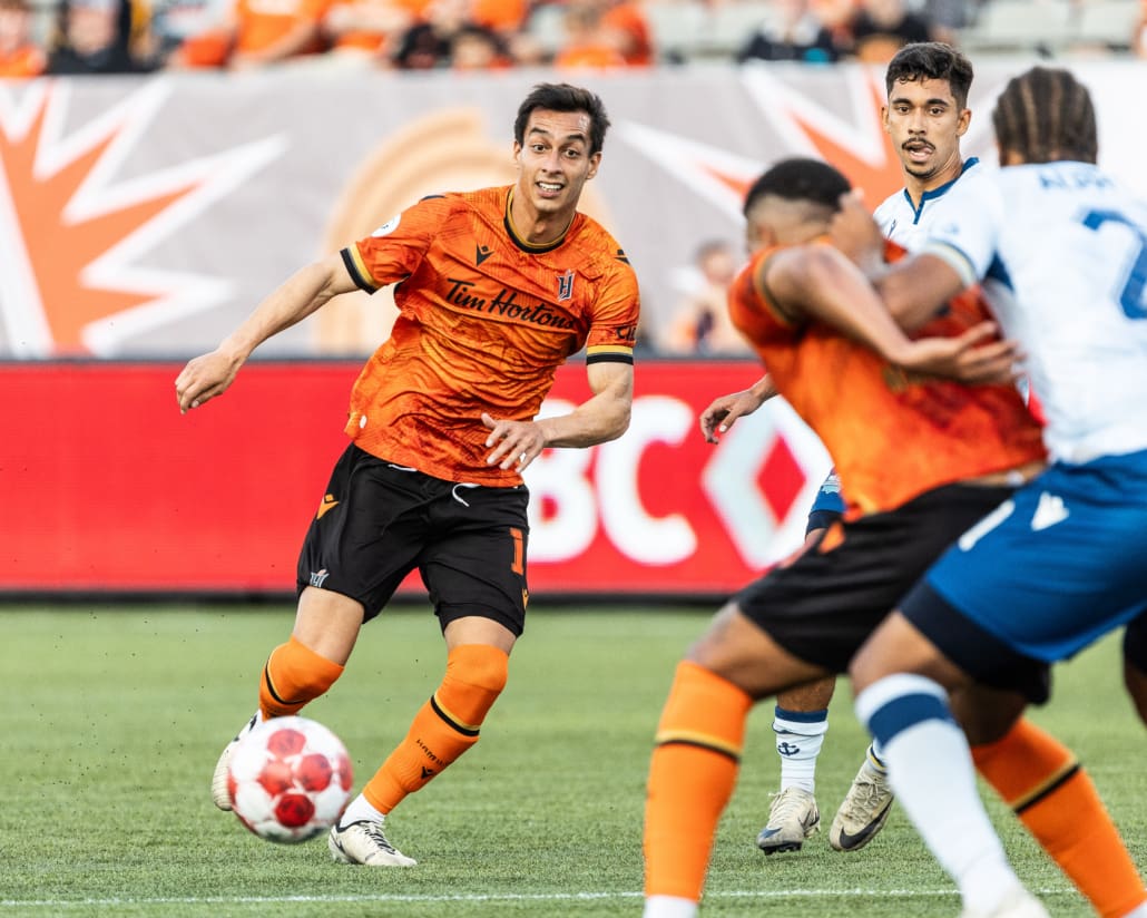 Canadian Premier League soccer game between Forge FC and HFX Wanderers FC on August 14, 2024 at Tim Hortons Field in Hamilton.