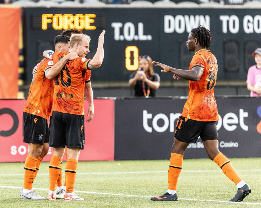 Canadian Premier League soccer game between Forge FC and HFX Wanderers FC on August 14, 2024 at Tim Hortons Field in Hamilton.