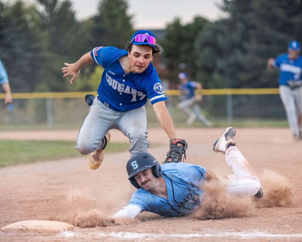 Ontario Colleges Athletic Association (OCAA) baseball action between Sault and Sheridan on September 21, 2024 at Quenippenon Meadows Community Park