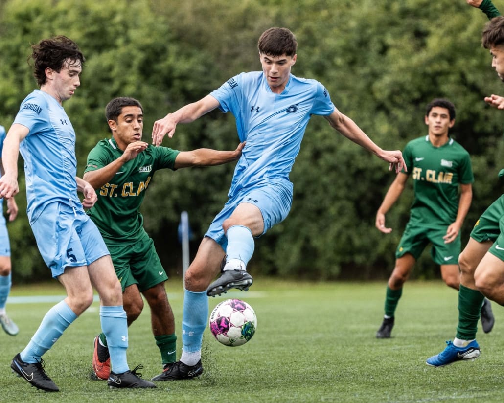 Ontario Colleges Athletic Association (OCAA) soccer action between St. Clair and Sheridan on September 28, 2024 at Sheridan College