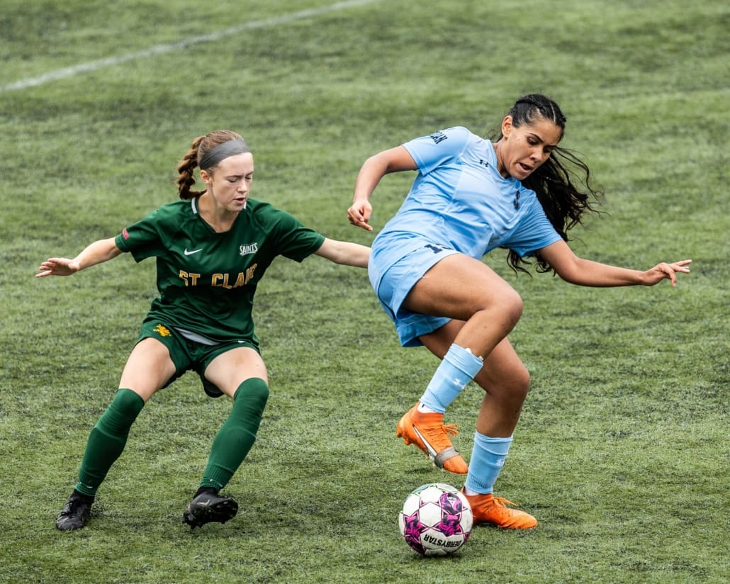 Ontario Colleges Athletic Association (OCAA) soccer action between St. Clair and Sheridan on September 28, 2024 at Sheridan College