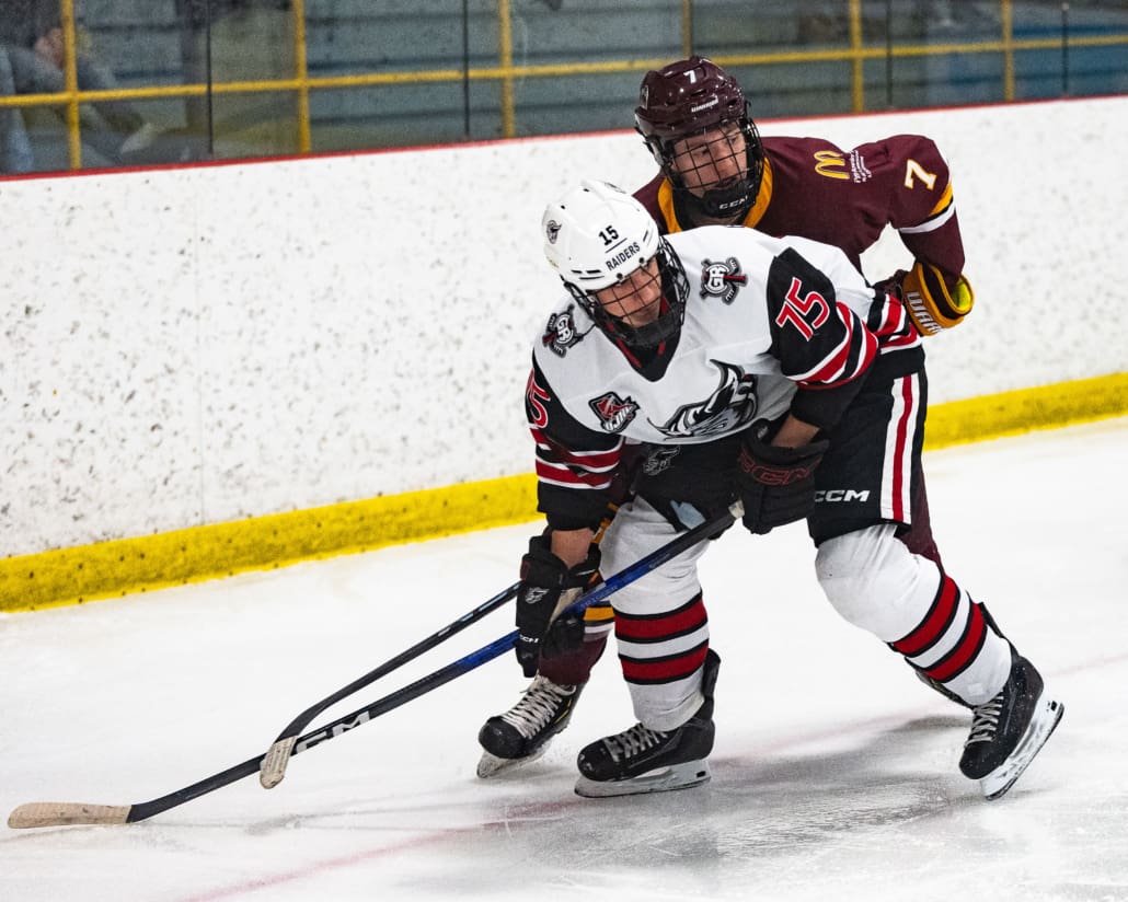 Ontario Junior Hockey League (OJHL) action between the Caledon Admirals and the Georgetown Raiders on January 18, 2025 in Georgetown