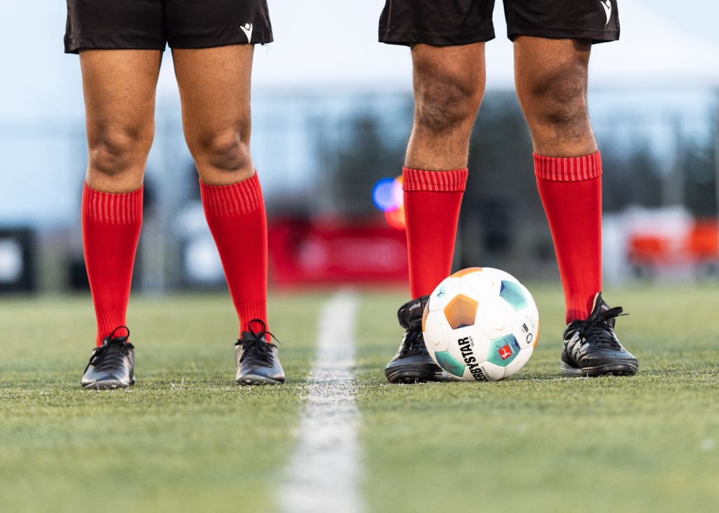 League1 Ontario soccer action between Cambridge United and Waterloo United on April 9, 2025 at RIM Park in Waterloo