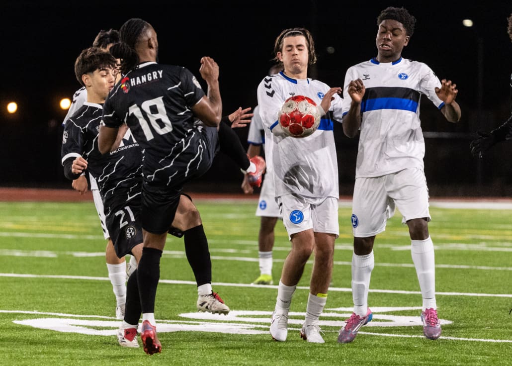 League1 Ontario soccer action between Sigma FC and Scrosoppi FC on April 22, 2025 at St. Kateri in Milton