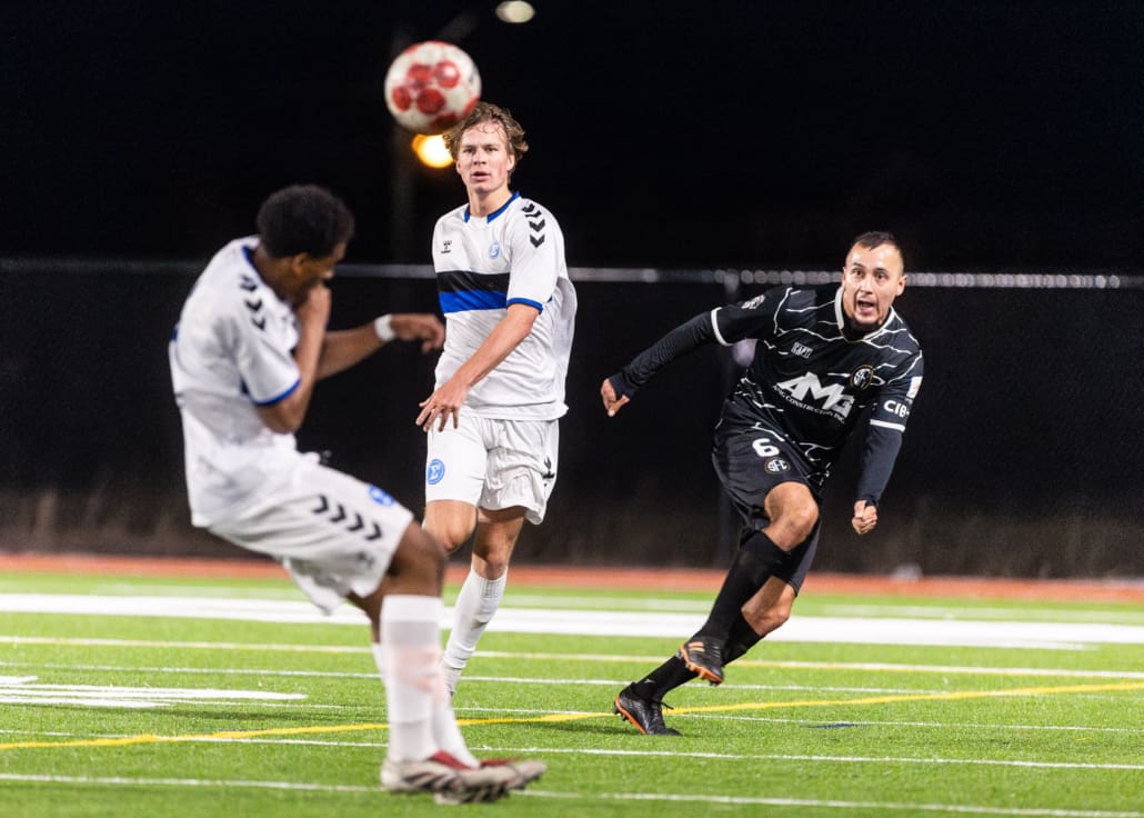 League1 Ontario soccer action between Sigma FC and Scrosoppi FC on April 22, 2025 at St. Kateri in Milton