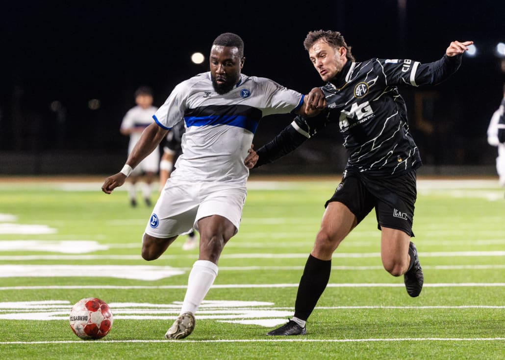 League1 Ontario soccer action between Sigma FC and Scrosoppi FC on April 22, 2025 at St. Kateri in Milton