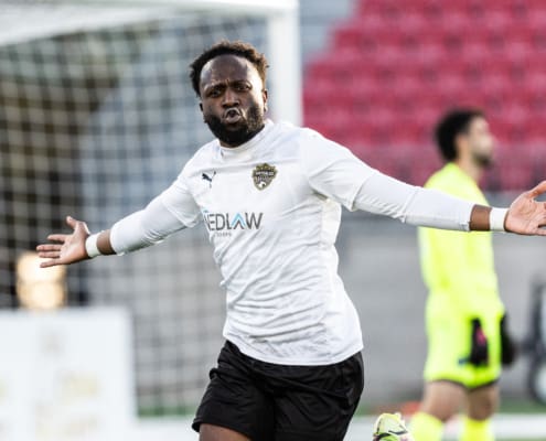 League1 Ontario soccer action between Waterloo United and York United Academy on April 27, 2025 at York Lions Stadium in Toronto