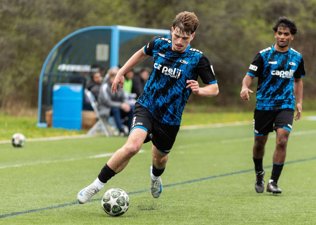 League1 Ontario soccer action between Oakville SC and Rush Academy on May 3, 2025 at Sheridan College in Oakville