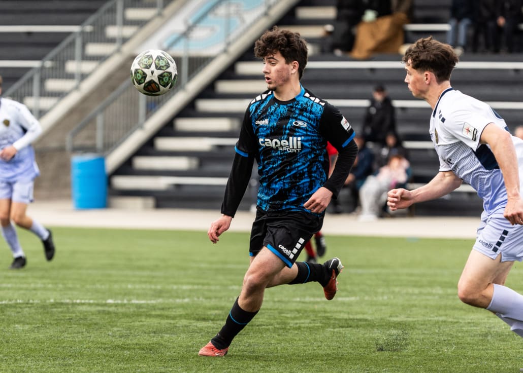 League1 Ontario soccer action between Oakville SC and Rush Academy on May 3, 2025 at Sheridan College in Oakville