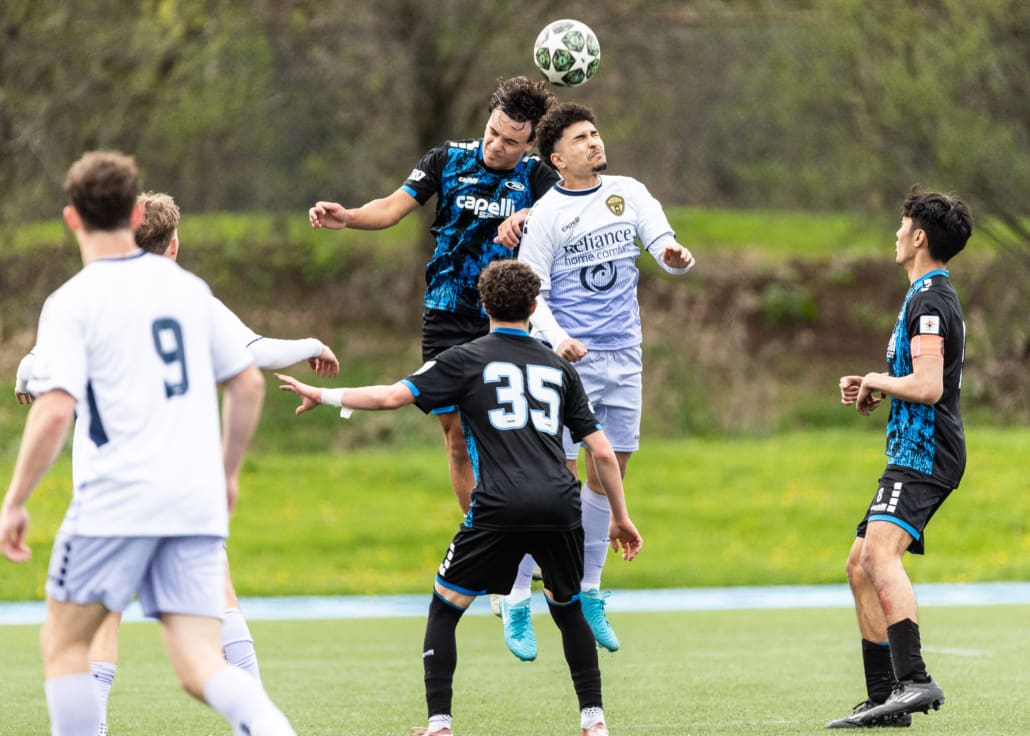 League1 Ontario soccer action between Oakville SC and Rush Academy on May 3, 2025 at Sheridan College in Oakville