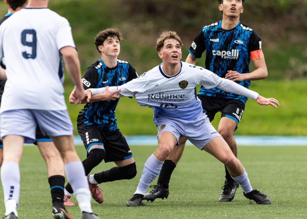 League1 Ontario soccer action between Oakville SC and Rush Academy on May 3, 2025 at Sheridan College in Oakville